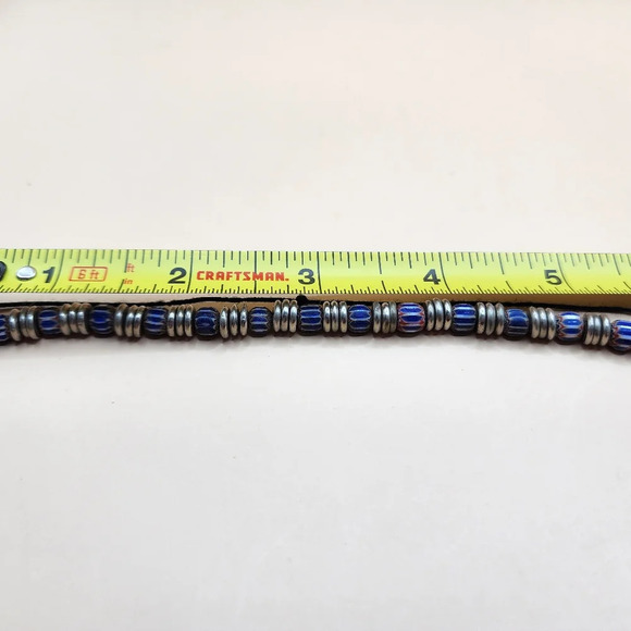 Blue Chevron Beads Five Layer African Trade Beads Handcrafted Strand - Picture 4 of 8